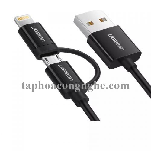 Ugreen 40939 0.5M màu Đen Cáp sạc đa năng USB sang MicroUSB + Lightning US178 30040939